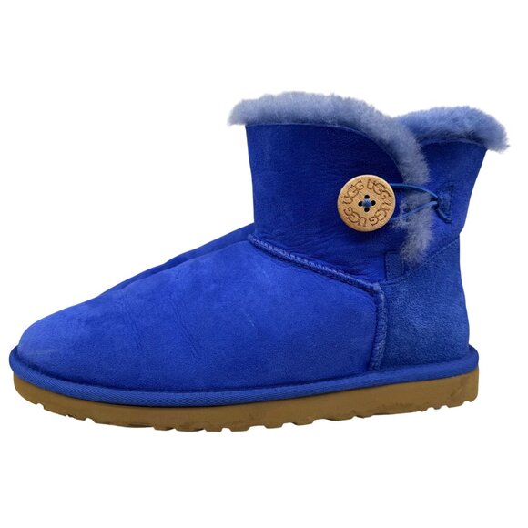 Rare UGG Australia Bailey Blue Cobalt Suede Button Short Sheepskin Boots Women 9 - Picture 2 of 10